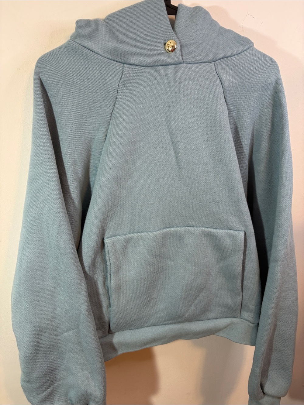 VWOOLLO Star Button Cotton Fleece Lined Hoodie Dusty Slate / Sky Blue Large